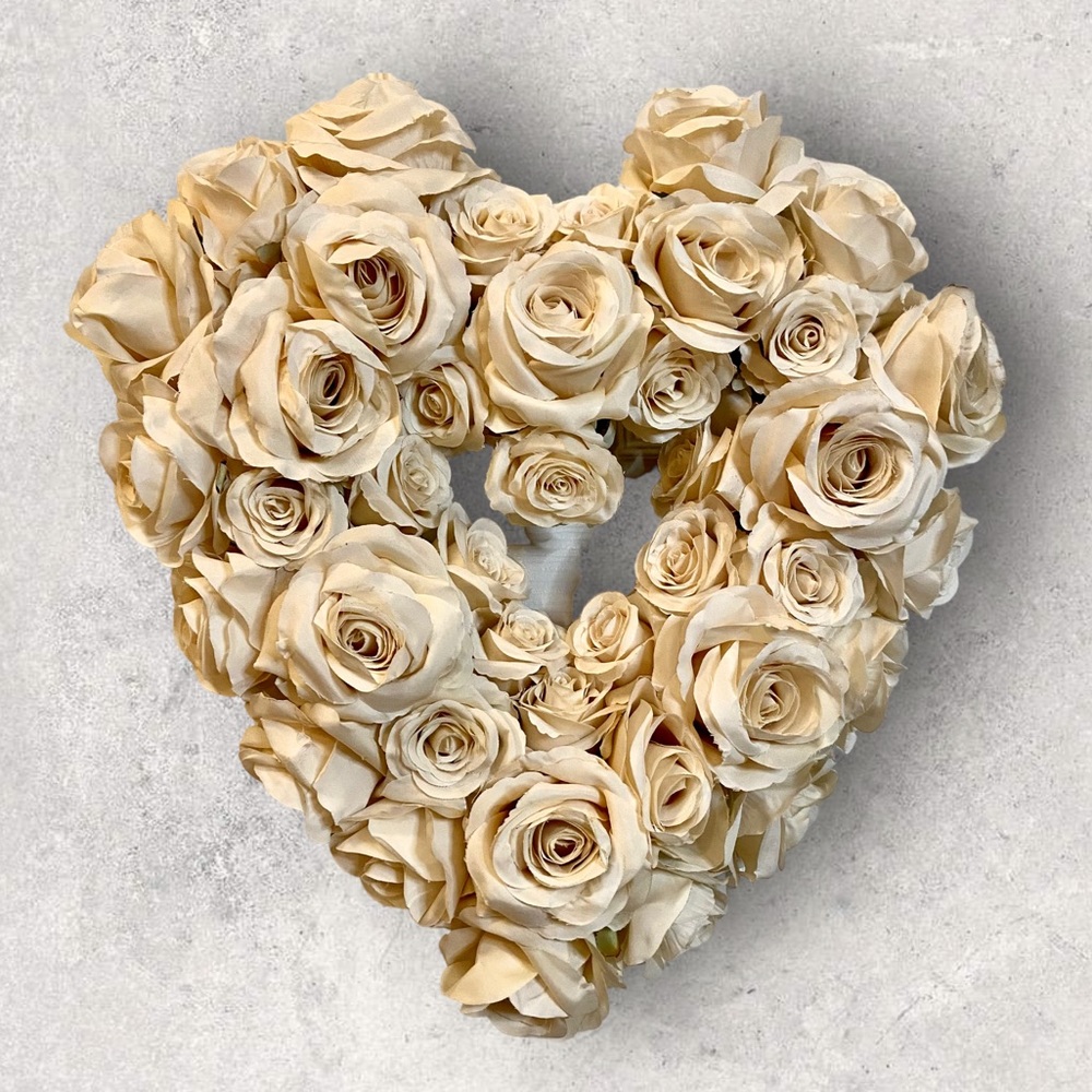 14” Off-White Vintage Rose Heart Shaped Wreath By Valerie Parhill